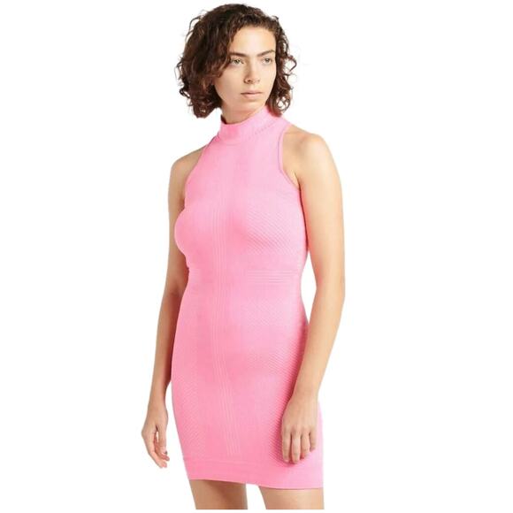 Nike Sportswear Seamless High Neck Monogram‎ Bodycon Mini Dress Pink Size Small - Picture 1 of 8